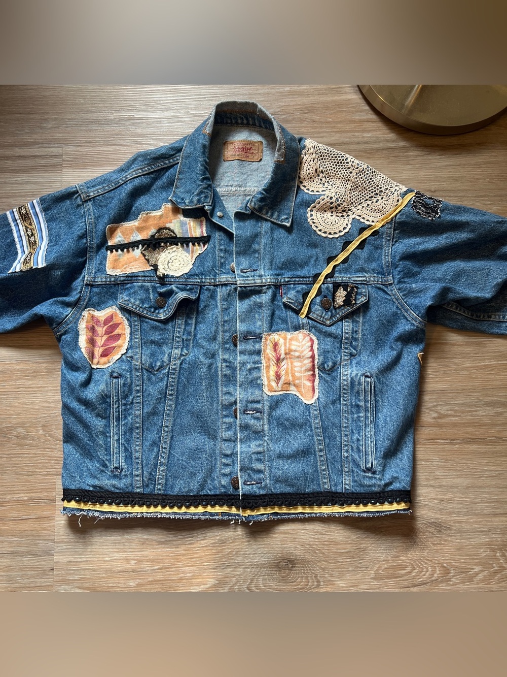 Vintage 80s 90s Custom Upcycled Levi’s Denim Trucker Jacket M/L USA patch ooak